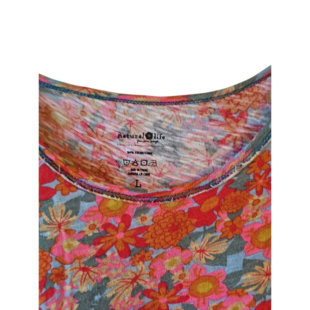 Natural Life Frankie Knit Cotton Tee Midi Dress sz large pink floral - Picture 5 of 7